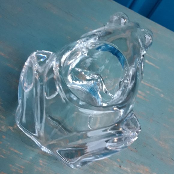 Vintage Glass Frog Candle Holder Planter Toad Decor Solid Chunky Clear Glass - Picture 12 of 12